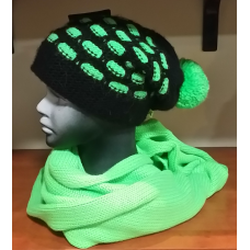 Czarno-zielony komplet damski czapka z szalem
